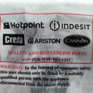 Bag of genuine appliance parts with Hotpoint, Indesit, Creda, Ariston and Cannon logos; reads 'Quality Assured Genuine Parts'.
