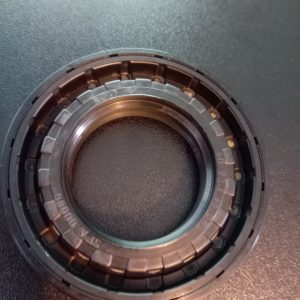 Close-up of a camera lens mount showing the inner ring and notches around the edge. The metal contacts and textured inner surface are visible.
