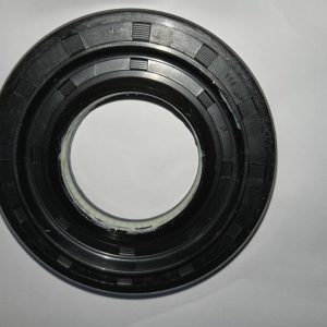Close-up of a black circular rubber seal with textured grip segments on a light background.
