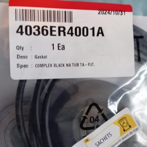 Plastic bag labeled with part 4036ER4001A: 1 gasket, complex black NA tube, date 2024/10/31.