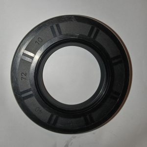 Black circular ring with a large central opening and evenly spaced rectangular markers around the edge, including the numbers 72, 10, and 40 visible on the rim. It appears to be a gasket or spacer part with a hollow center.