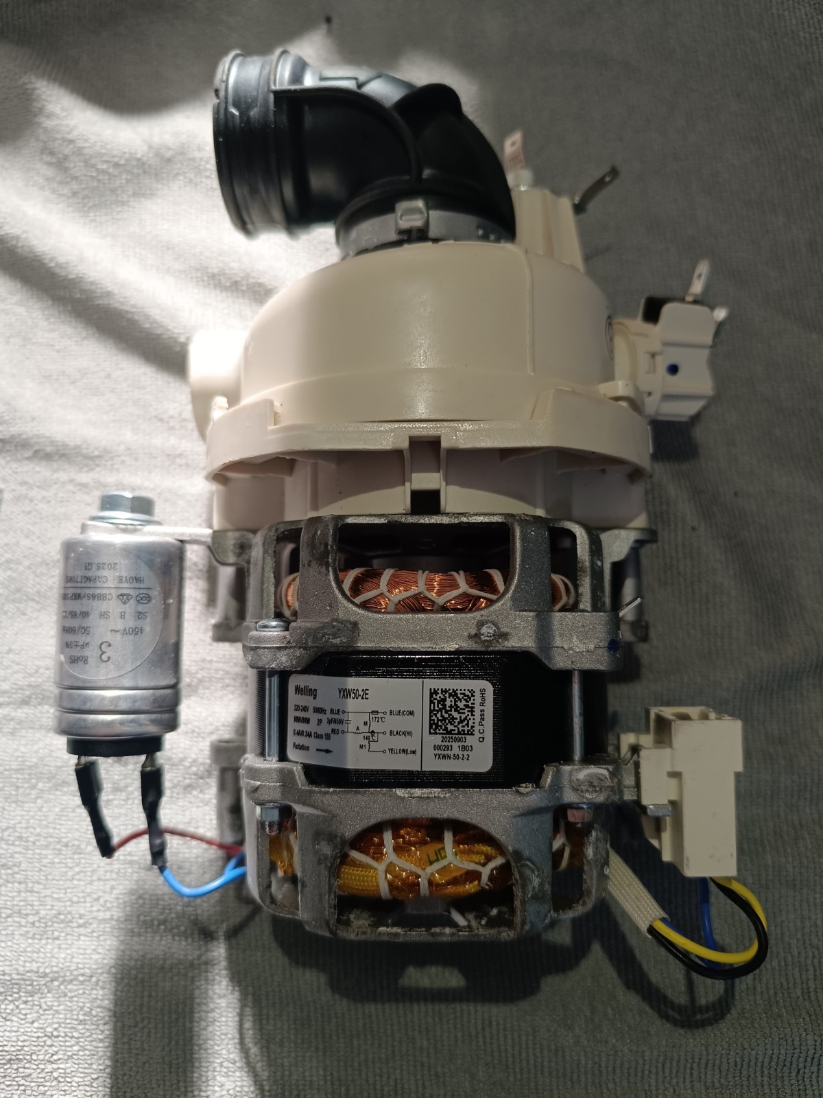 s-l1600-452.jpg Disassembled electric motor module with copper windings, gray plastic housing, and attached wiring