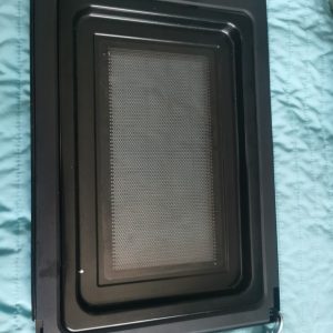 Rectangular black vent panel with a perforated metal screen and mounting clips at the top.