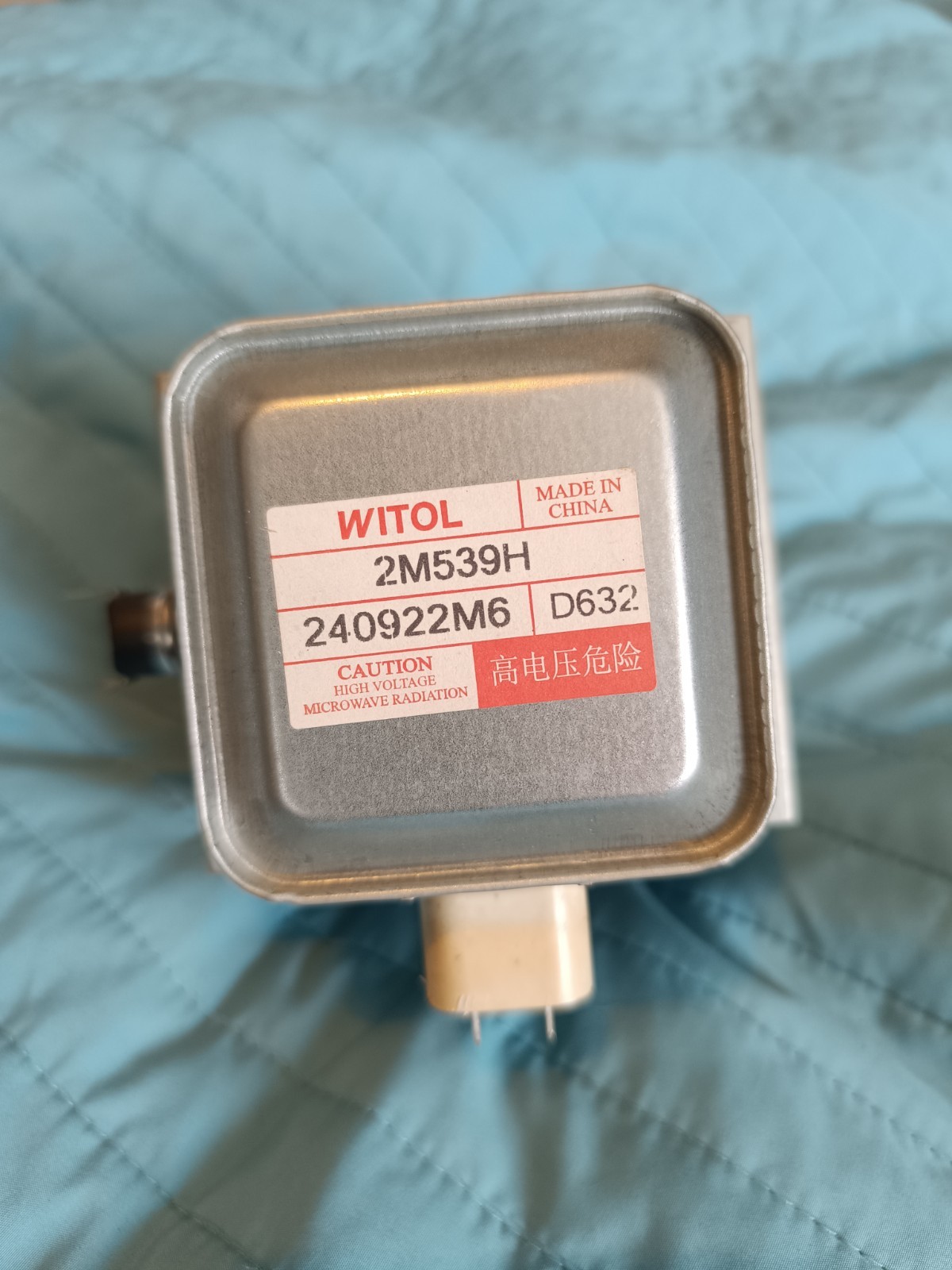 s-l1600-785.jpg Metal rectangular electrical component with a red-and-white label reading WITOL, Made in China, part numbers 2M539H and 240922M6, and a 'Caution High Voltage Microwave Radiation' warning.