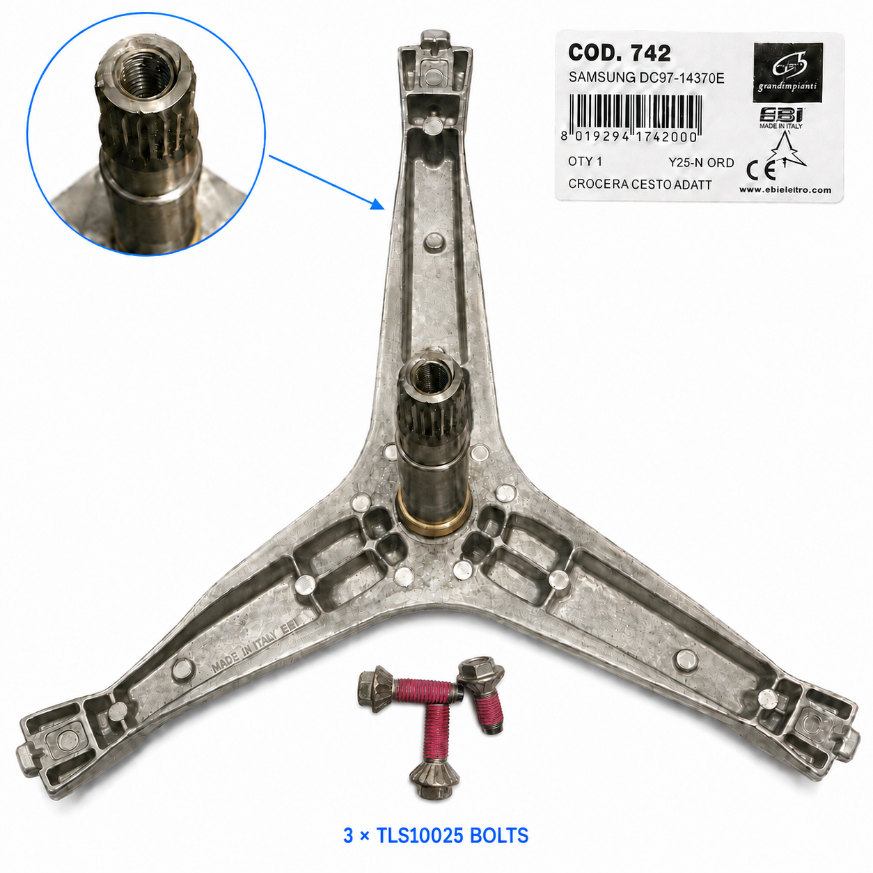 For Samsung DC97-14370E DC97-14370H Drum Spider + 3 TLS10025 Bolts EBI — photo 1 For Samsung DC97-14370E DC97-14370H Drum Spider + 3 TLS10025 Bolts EBI — photo 1