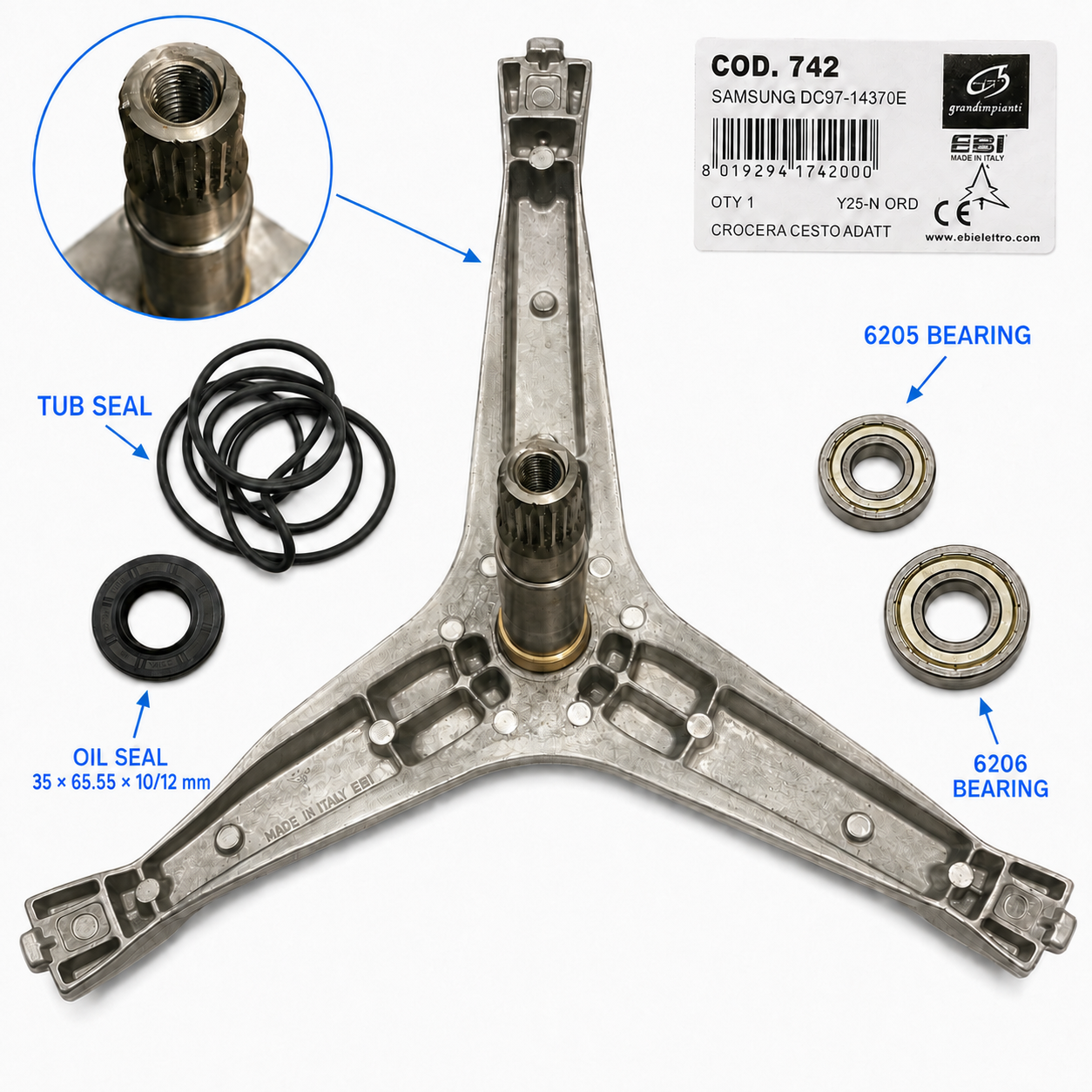 For Samsung DC97-14370E H Drum Spider 6205 6206 Bearings Oil & Tub Seal Kit — photo 1 For Samsung DC97-14370E H Drum Spider 6205 6206 Bearings Oil & Tub Seal Kit — photo 1
