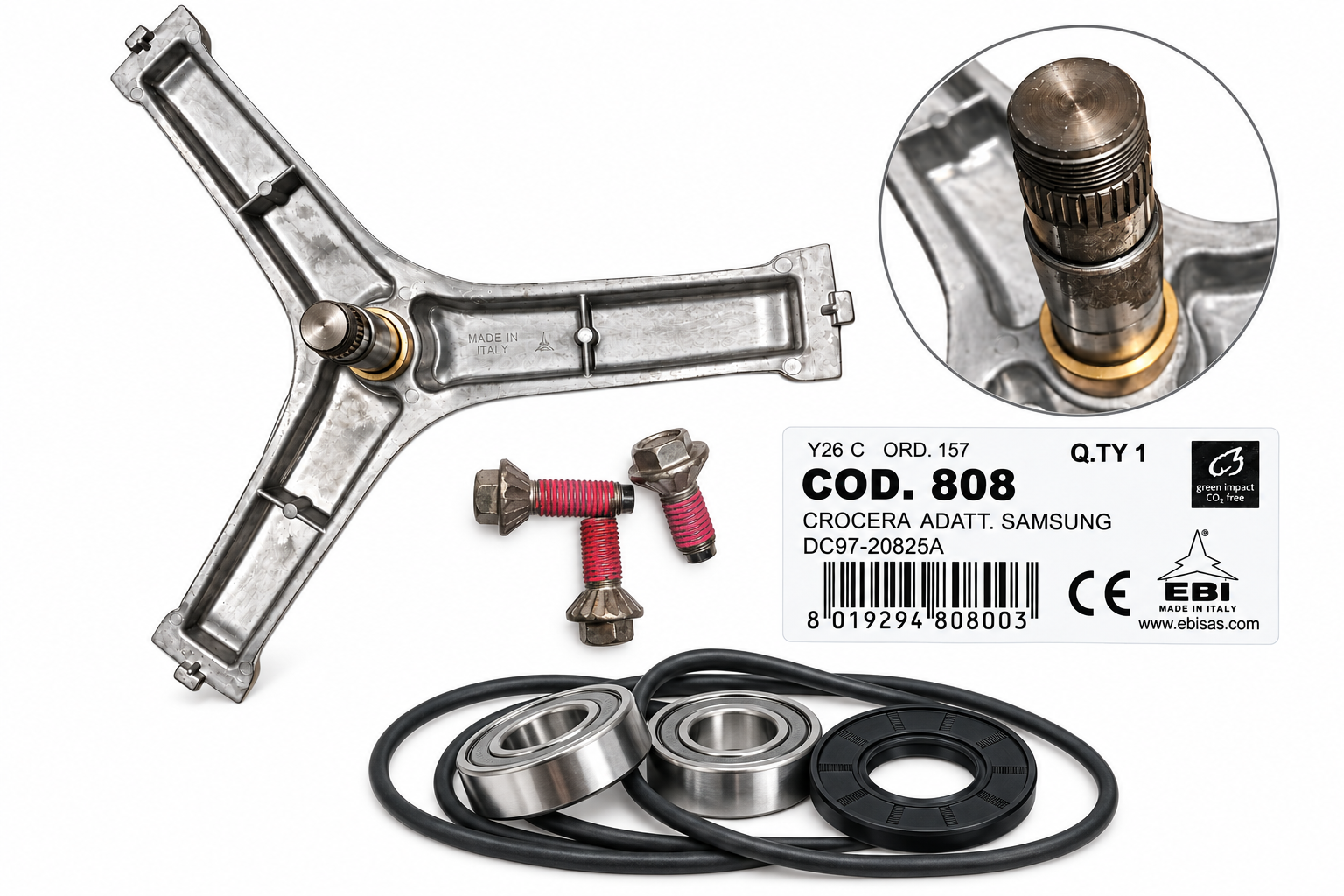 Samsung DC97-20825A replacement spider kit with 3 bolts, 6206 and 6207 bearings, oil seal and tub seal Samsung DC97-20825A replacement spider kit with 3 bolts, 6206 and 6207 bearings, oil seal and tub seal